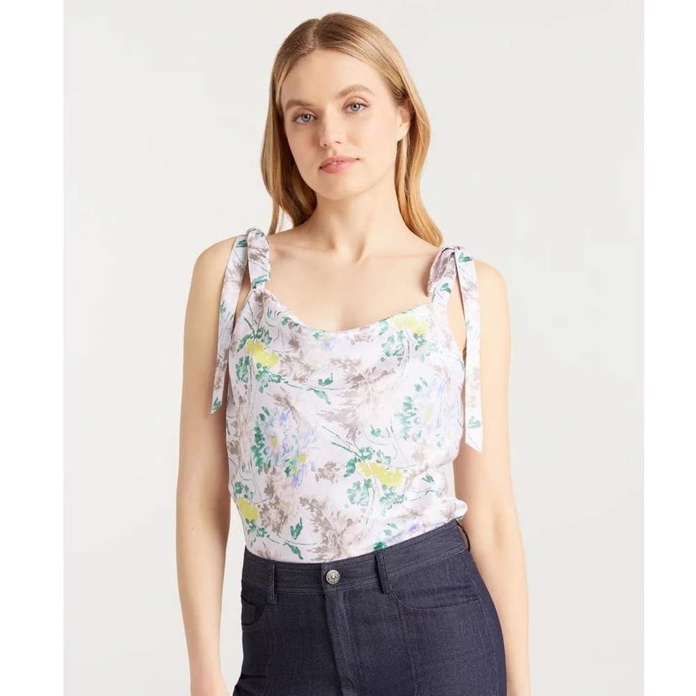 CINQ A SEPT $265 Marta Light Washed Floral Tie-Shoulder Cami Size L